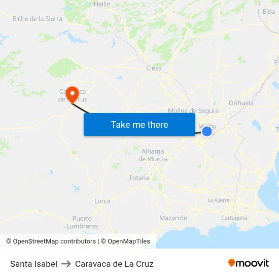 Santa Isabel to Caravaca de La Cruz map
