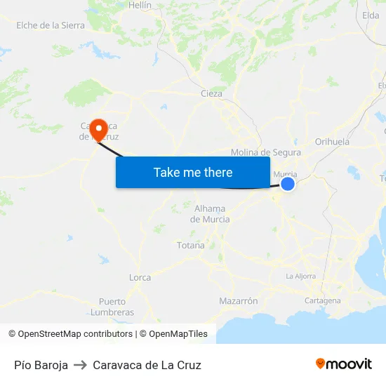 Pío Baroja to Caravaca de La Cruz map