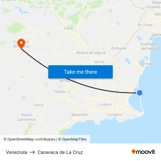 Veneziola to Caravaca de La Cruz map