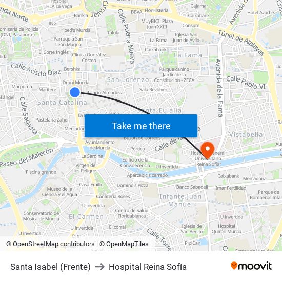 Santa Isabel (Frente) to Hospital Reina Sofía map