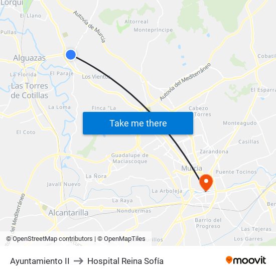 Ayuntamiento II to Hospital Reina Sofía map
