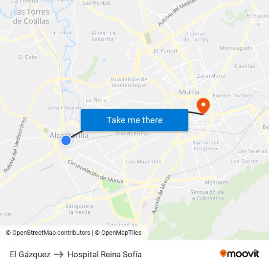 El Gázquez to Hospital Reina Sofía map