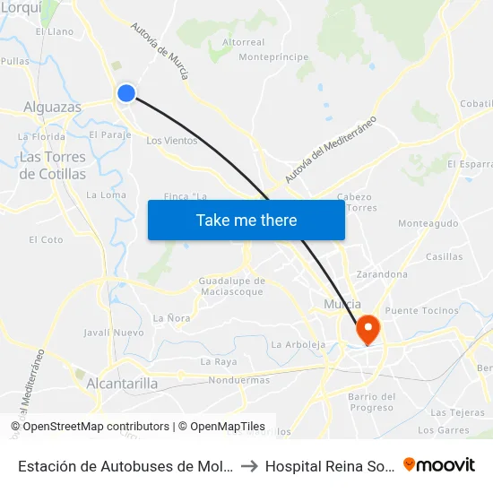 Estación de Autobuses de Molina to Hospital Reina Sofía map