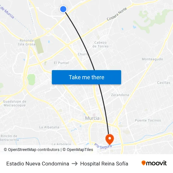 Estadio Nueva Condomina to Hospital Reina Sofía map