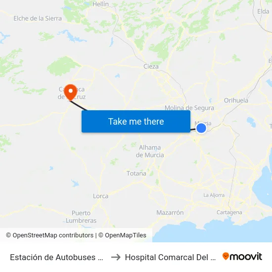 Estación de Autobuses de Murcia to Hospital Comarcal Del Noroeste map