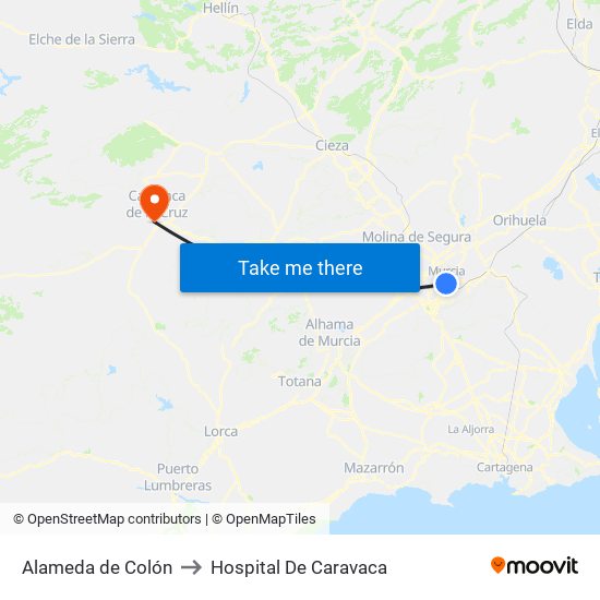 Alameda de Colón to Hospital De Caravaca map