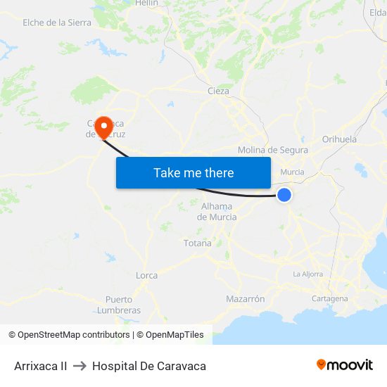 Arrixaca II to Hospital De Caravaca map