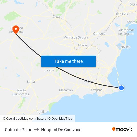 Cabo de Palos to Hospital De Caravaca map