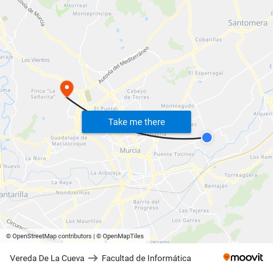 Vereda De La Cueva to Facultad de Informática map