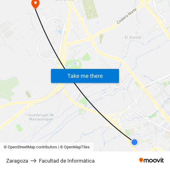 Zaragoza to Facultad de Informática map