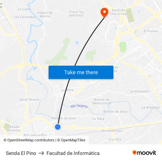 Senda El Pino to Facultad de Informática map