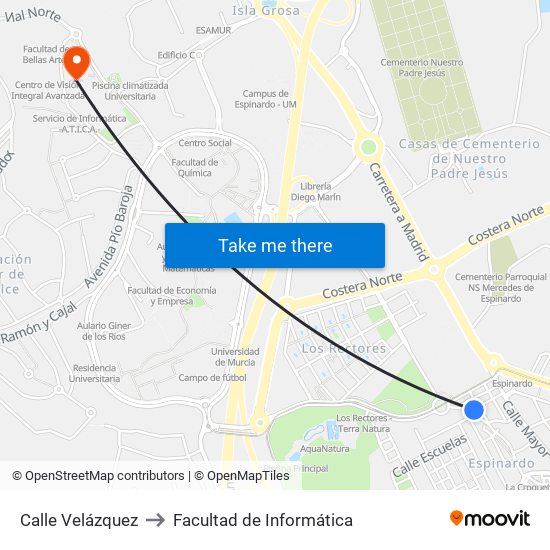 Calle Velázquez to Facultad de Informática map