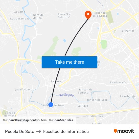 Puebla De Soto to Facultad de Informática map