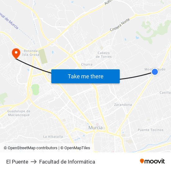 El Puente to Facultad de Informática map