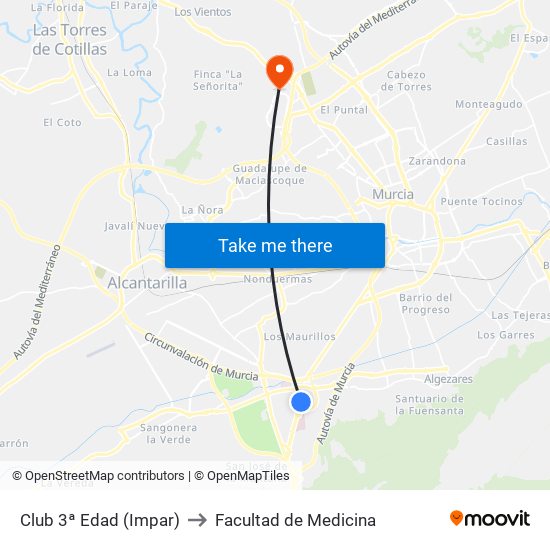 Club 3ª Edad (Impar) to Facultad de Medicina map