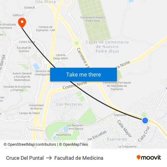 Cruce Del Puntal to Facultad de Medicina map