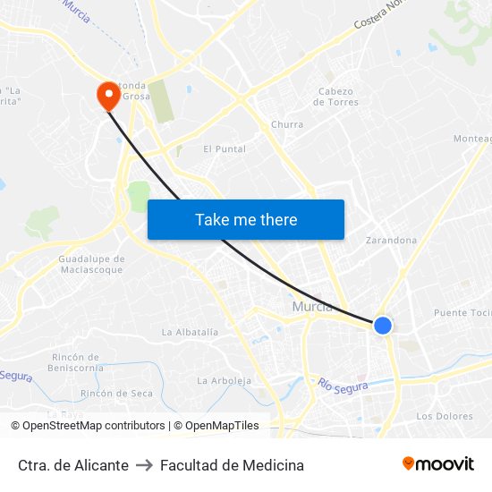 Ctra. de Alicante to Facultad de Medicina map