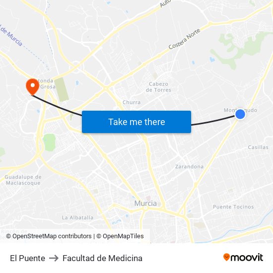 El Puente to Facultad de Medicina map