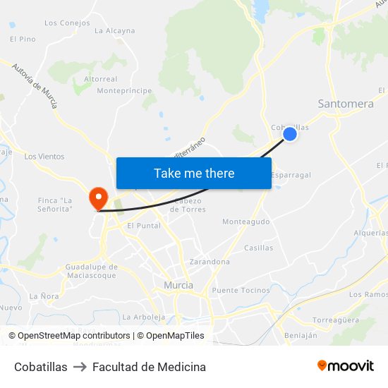 Cobatillas to Facultad de Medicina map