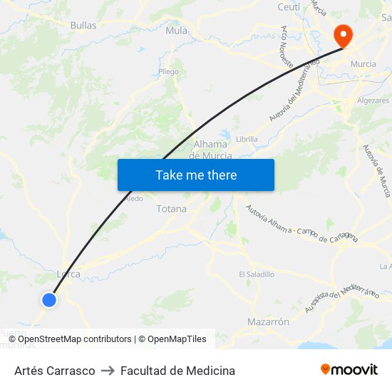 Artés Carrasco to Facultad de Medicina map