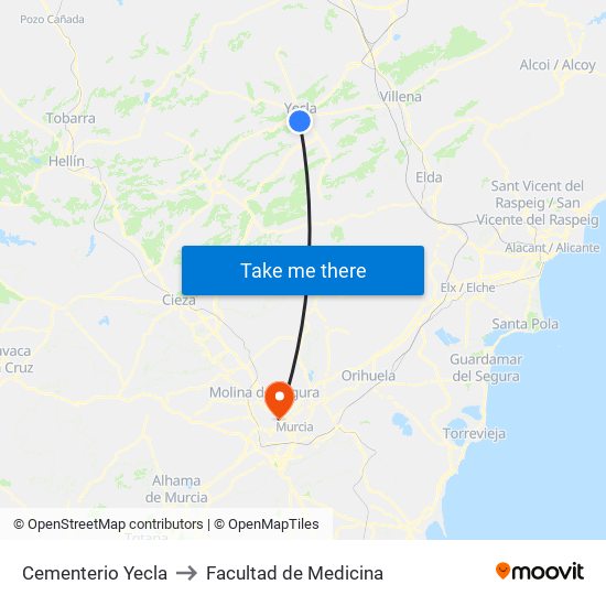 Cementerio Yecla to Facultad de Medicina map