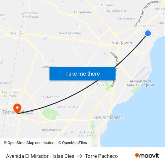 Avenida El Mirador - Islas Cíes to Torre Pacheco map
