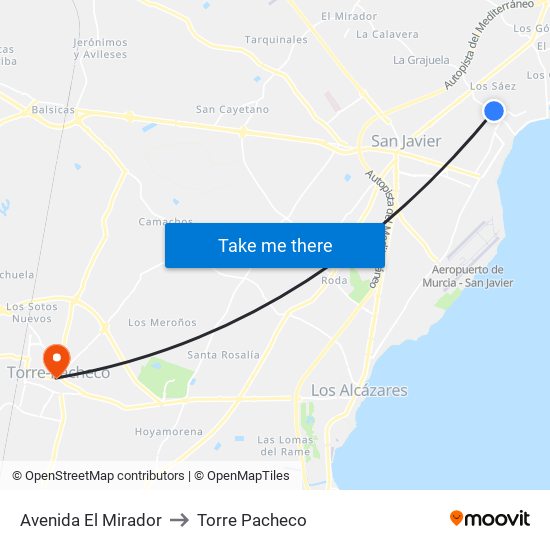 Avenida El Mirador to Torre Pacheco map