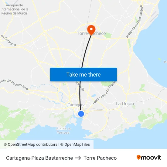 Cartagena-Plaza Bastarreche to Torre Pacheco map
