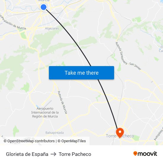 Glorieta de España to Torre Pacheco map
