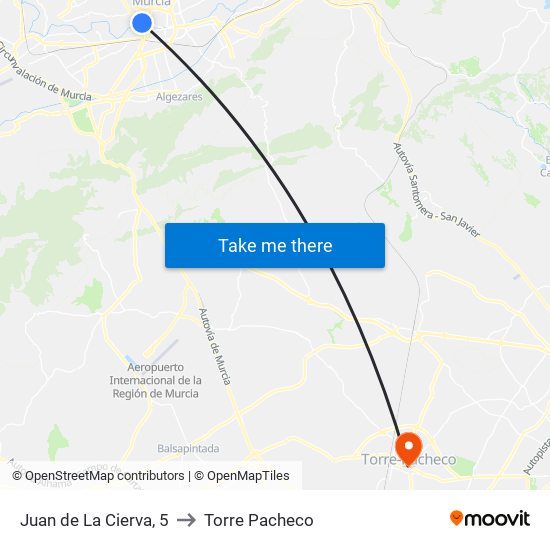 Juan de La Cierva, 5 to Torre Pacheco map