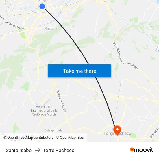 Santa Isabel to Torre Pacheco map