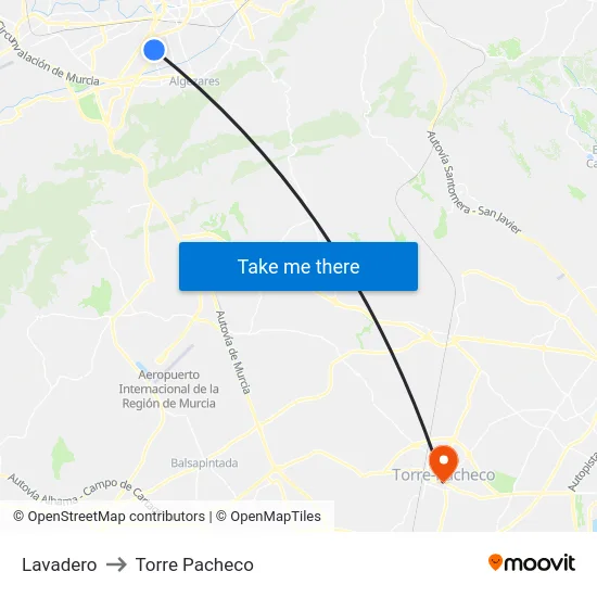 Lavadero to Torre Pacheco map