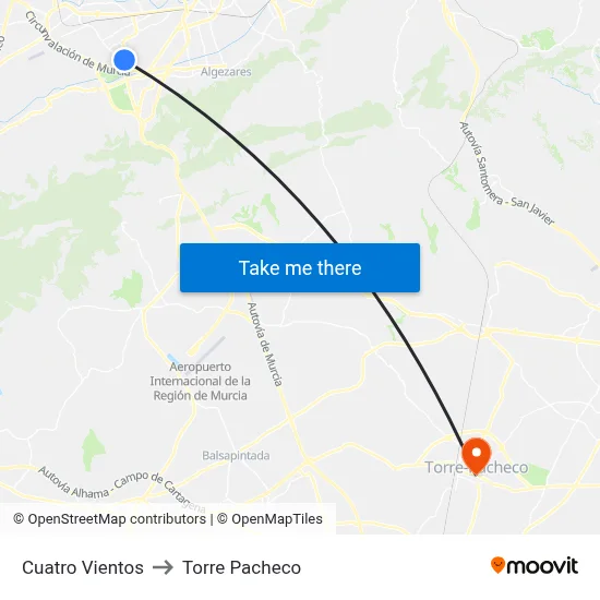 Cuatro Vientos to Torre Pacheco map