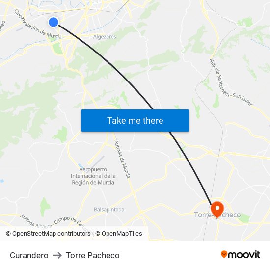 Curandero to Torre Pacheco map