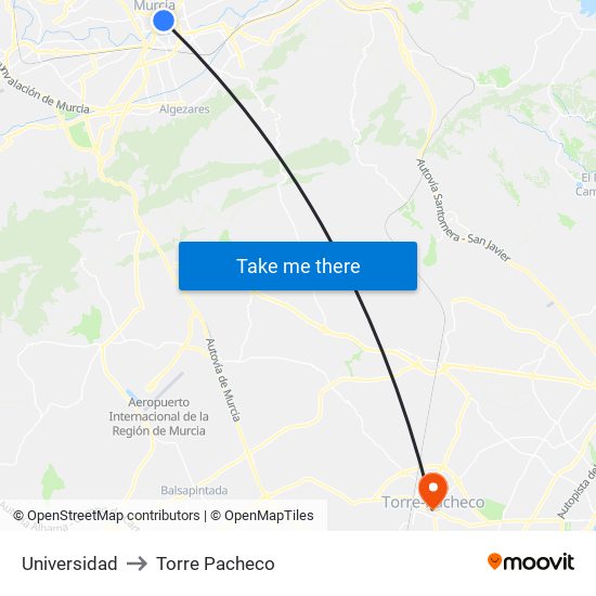 Universidad to Torre Pacheco map