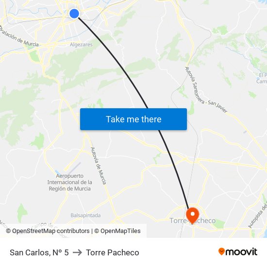 San Carlos, Nº 5 to Torre Pacheco map