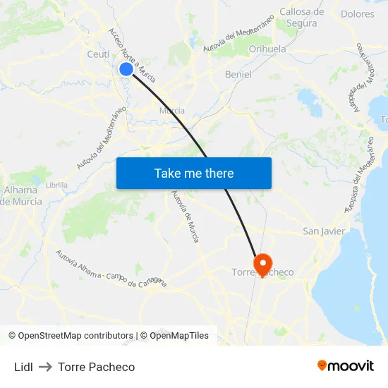 Lidl to Torre Pacheco map