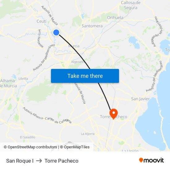 San Roque I to Torre Pacheco map