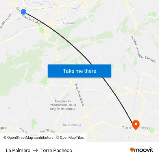 La Palmera to Torre Pacheco map