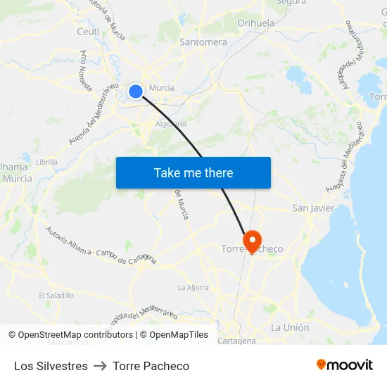 Los Silvestres to Torre Pacheco map