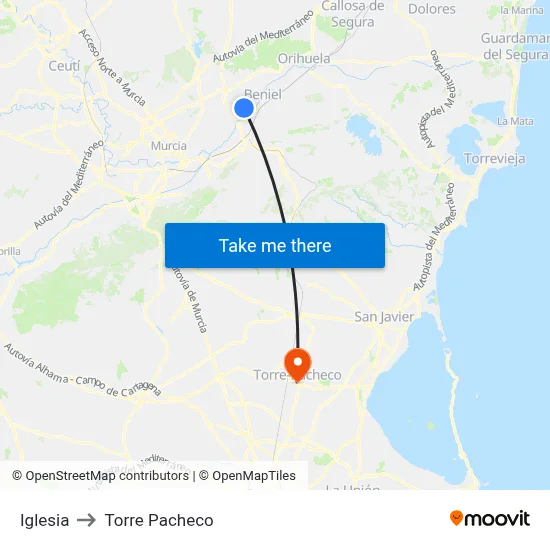 Iglesia to Torre Pacheco map