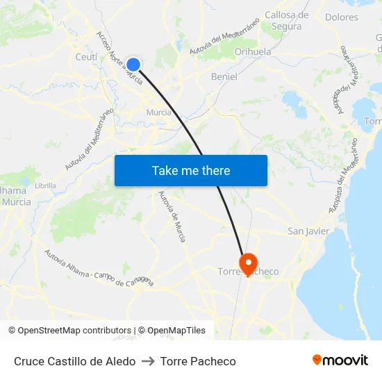 Cruce Castillo de Aledo to Torre Pacheco map