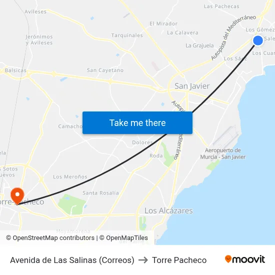 Avenida de Las Salinas (Correos) to Torre Pacheco map