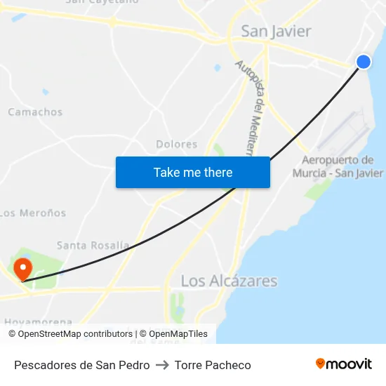 Pescadores de San Pedro to Torre Pacheco map