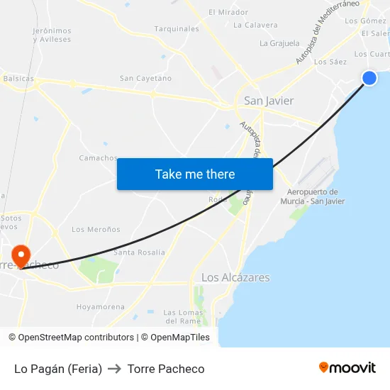 Lo Pagán (Feria) to Torre Pacheco map