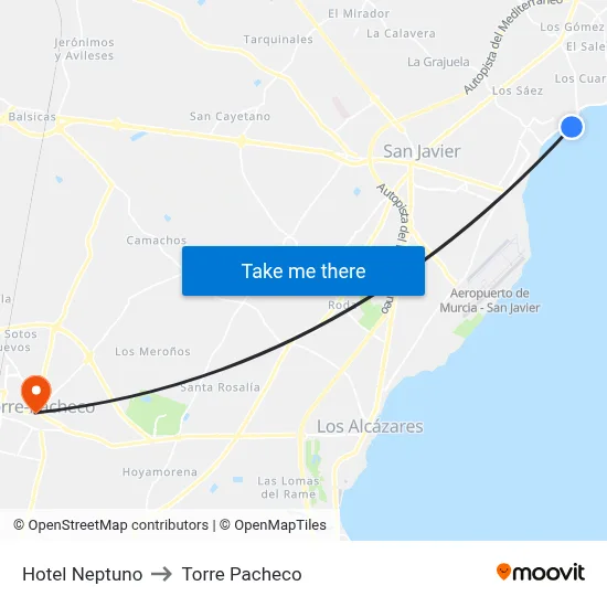Hotel Neptuno to Torre Pacheco map