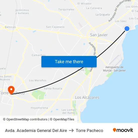 Avda. Academia General Del Aire to Torre Pacheco map