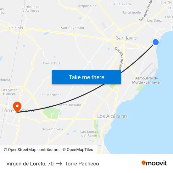 Virgen de Loreto, 70 to Torre Pacheco map