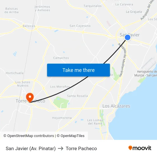 San Javier (Av. Pinatar) to Torre Pacheco map