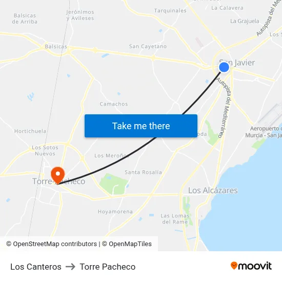 Los Canteros to Torre Pacheco map